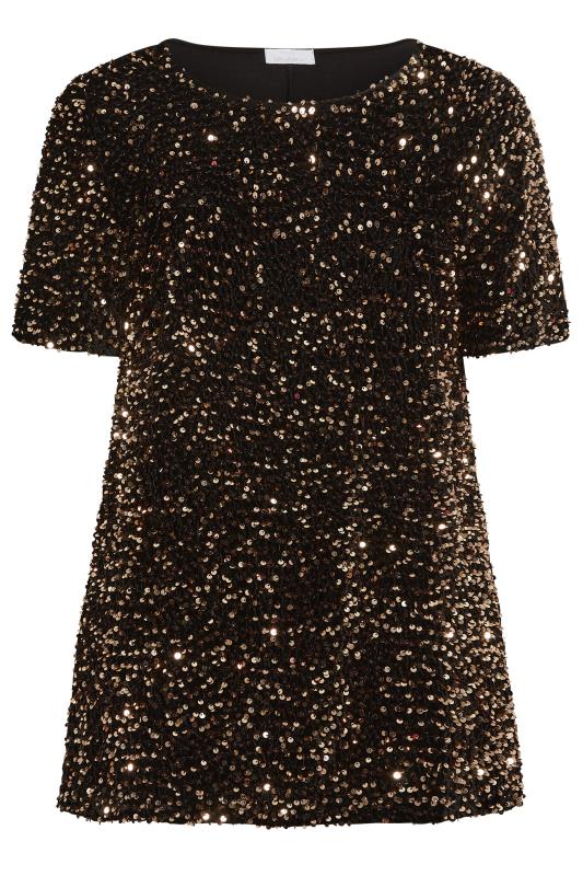 YOURS LONDON Plus Size Gold Velvet Sequin Front Top | Yours Clothing 6