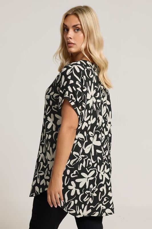 Yours Curve Floral Print Textured Notch Neck Top 2