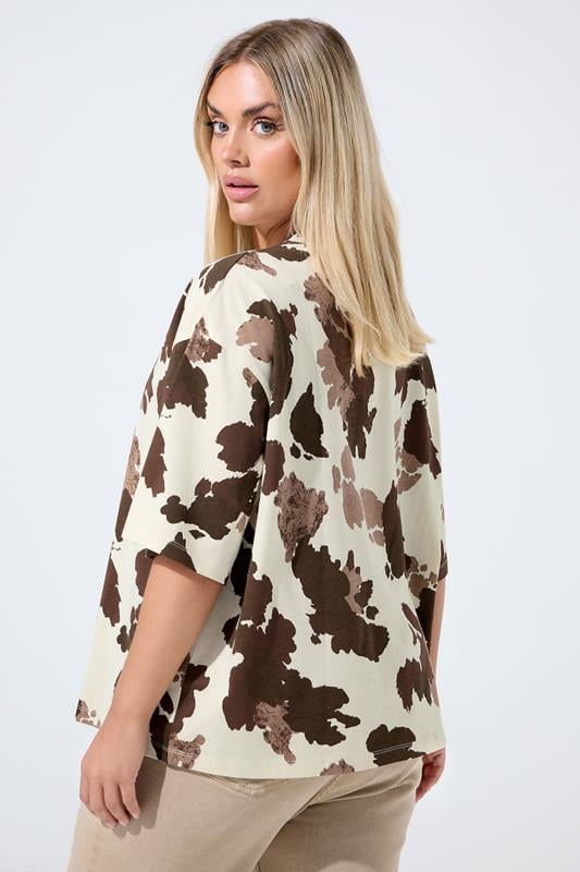 LIMITED COLLECTION Plus Size Natural Brown Cow Print T-Shirt | Yours Clothing   3