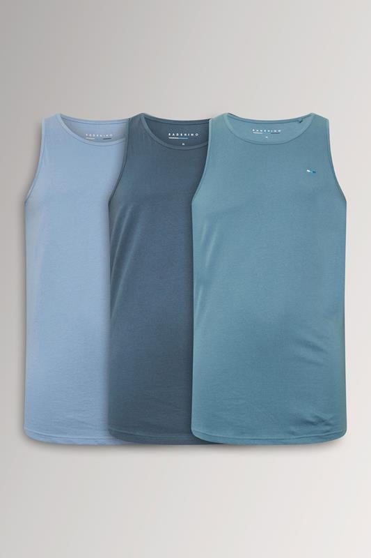 BadRhino Big & Tall 3 PACK Blue Plain Vest Tops