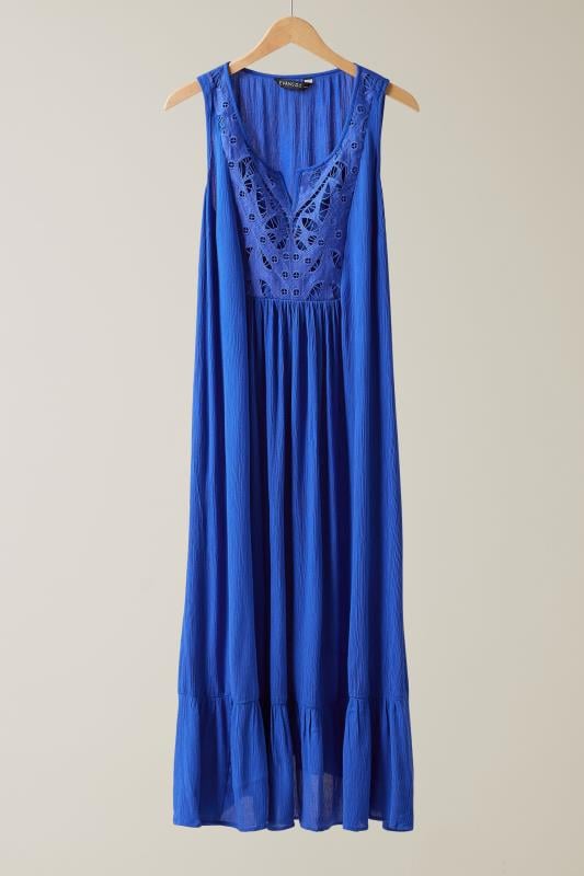 EVANS Plus Size Cobalt Blue Crinkle Broderie Maxi Dress | Evans  6