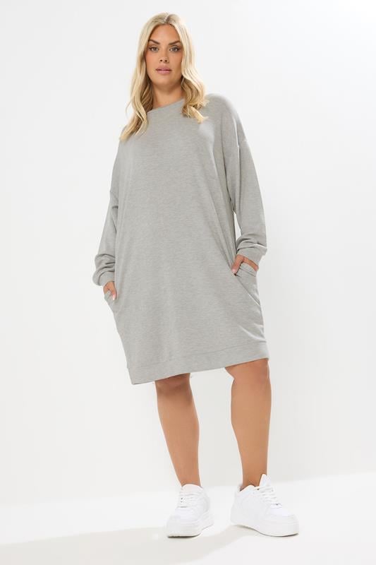  YOURS Curve Premium Collection Grey Pocket Sweatshirt Dress