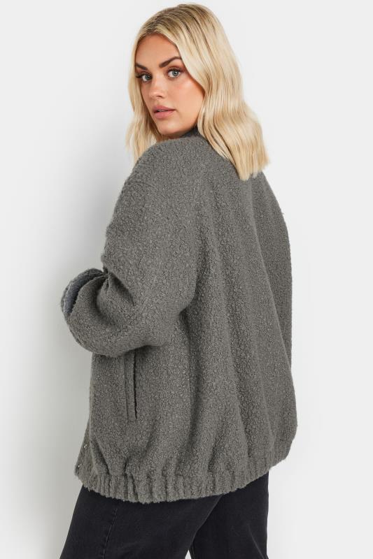 YOURS Plus Size Grey Boucle Bomber Jacket | Yours Clothing 5