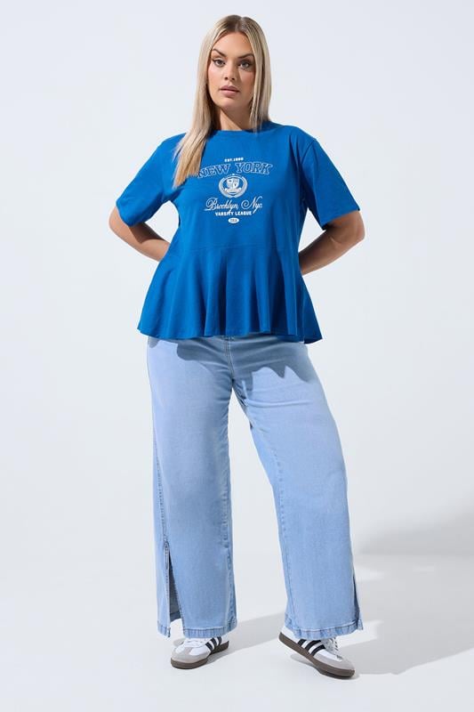 LIMITED COLLECTION Plus Size Blue New York Sporty Peplum Top 1