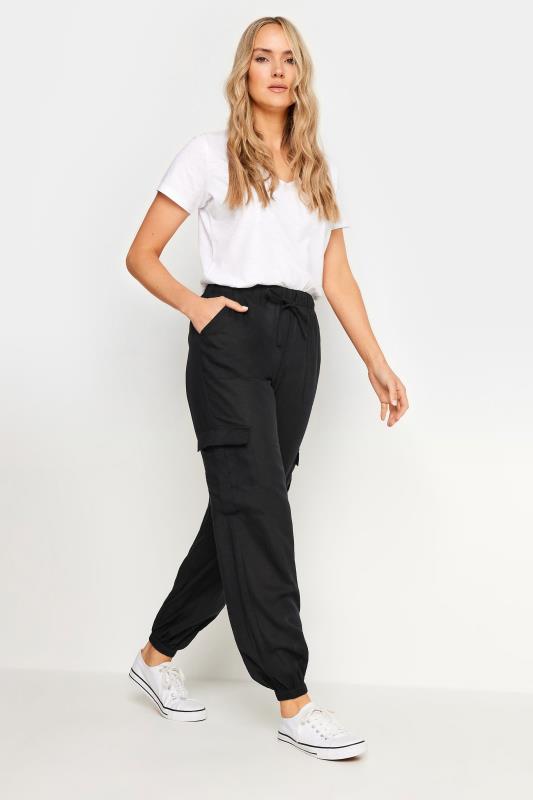 LTS Tall Black Linen Cargo Trousers | Long Tall Sally 1