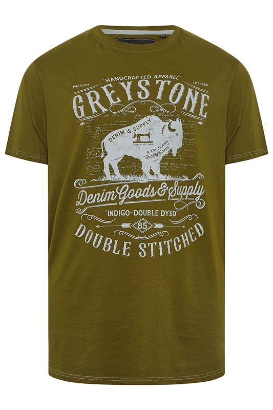 KAM Olive Green 'Greystone' Graphic Print T-Shirt | BadRhino 2