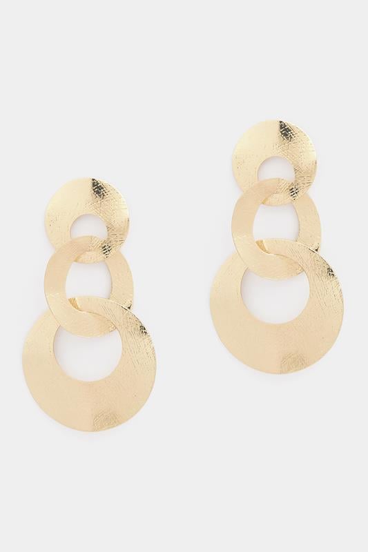Gold Tone Statement Triple Ring Earrings | Yours Clothing 2