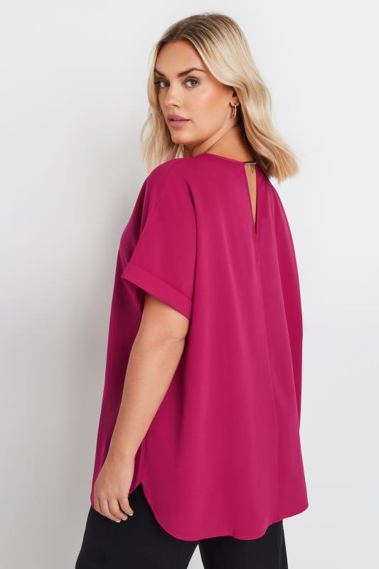 YOURS Plus Size Dark Pink Notch Neck Blouse | Yours Clothing 2