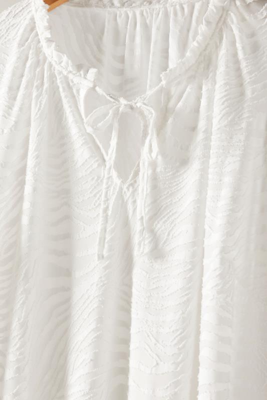 EVANS Plus Size White Burnout Print Tie Neck Blouse | Evans 8