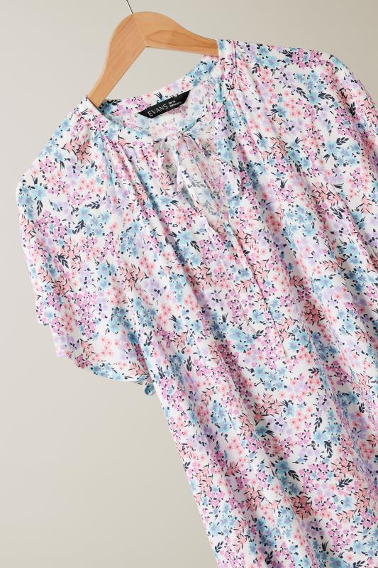 EVANS Plus Size Pink Floral Print Tie Neck Blouse | Evans 7