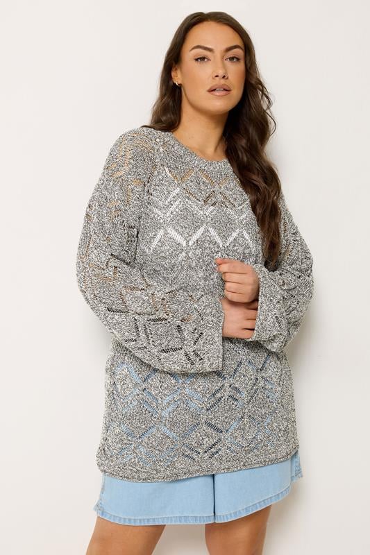  YOURS Curve Natural Brown Crochet Knitted Jumper
