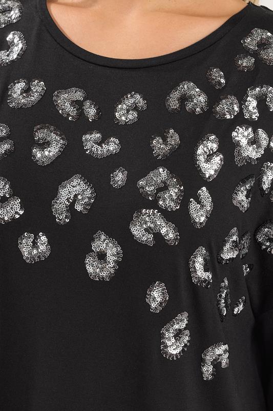 YOURS Plus Size Black Leopard Sequin Long Sleeve Top | Yours Clothing 4