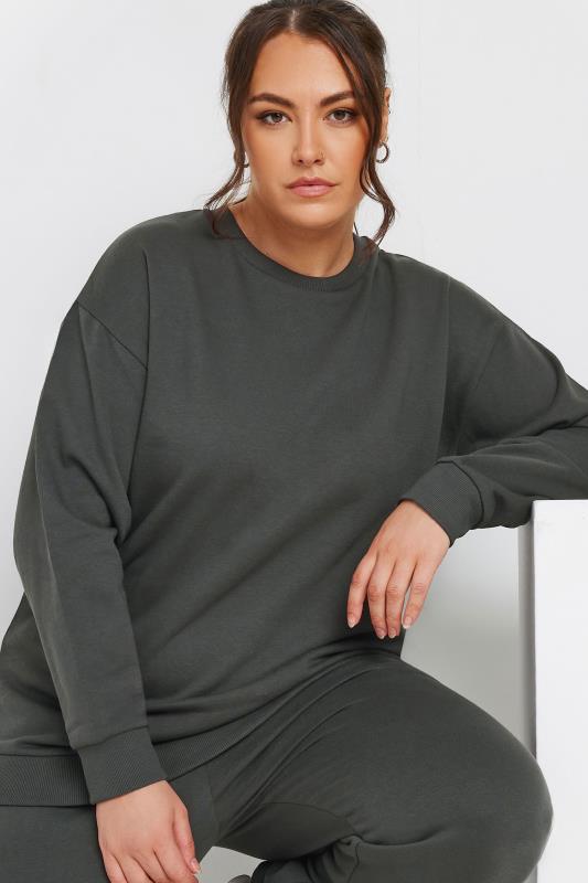 YOURS Plus Size Charcoal Grey Crew Neck Sweatshirt | Yours Clothing 4