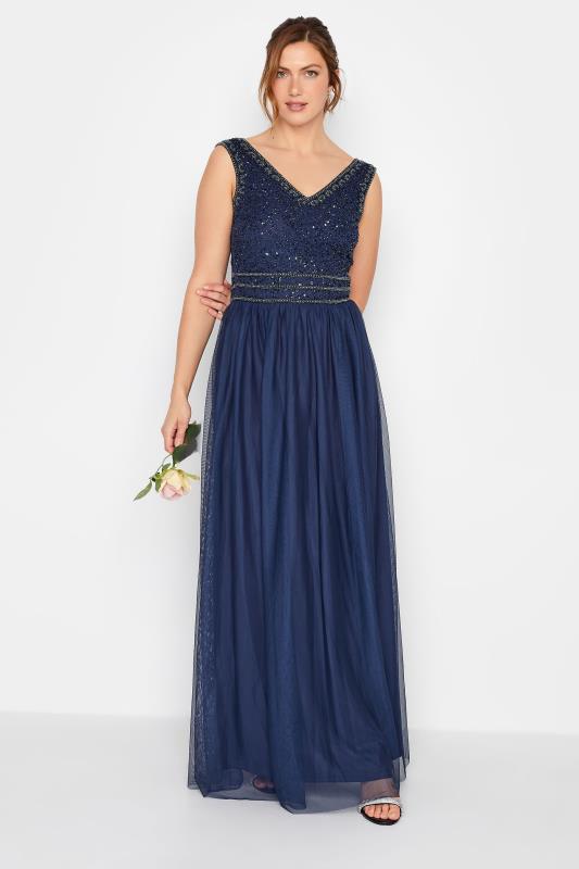 LTS Tall Women's Navy Blue Sequin Hand Embellished Maxi Dress | Long Tall Sally 2