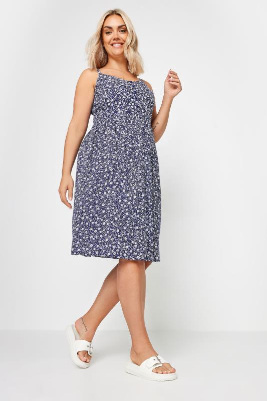 YOURS Plus Size Navy Blue Ditsy Floral Print Strappy Sundress | Yours Clothing 1