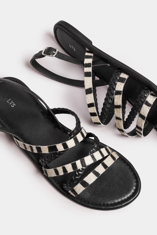 LTS Black Zebra Print Leather Cross Over Sandals In Standard Fit | Long Tall Sally 5