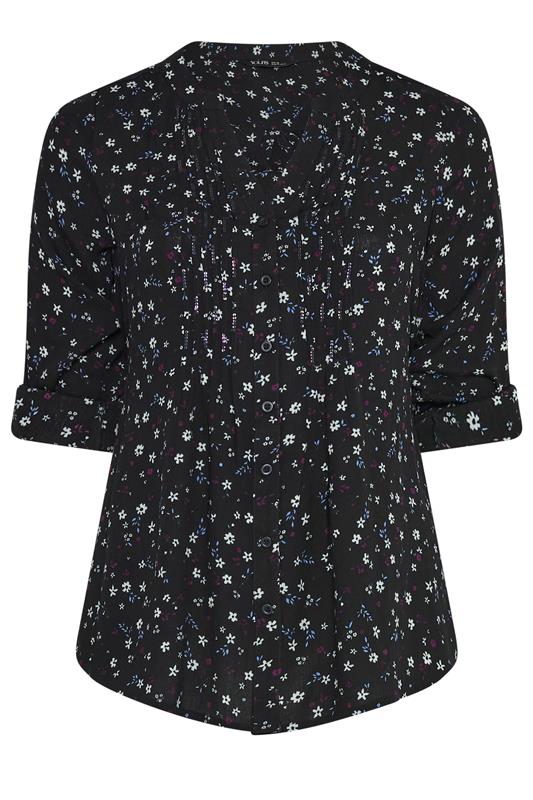 YOURS Plus Size Black Floral Pintuck Top | Yours Clothing 5