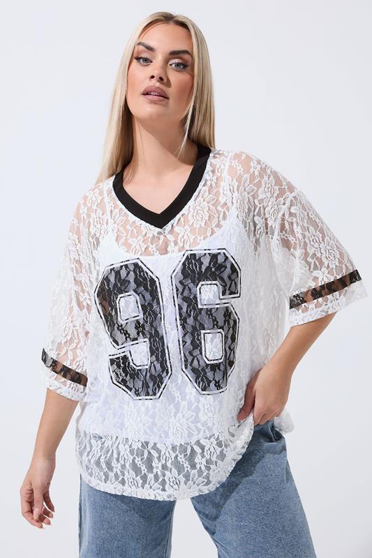  LIMITED COLLECTION Curve White Lace '96' T-Shirt