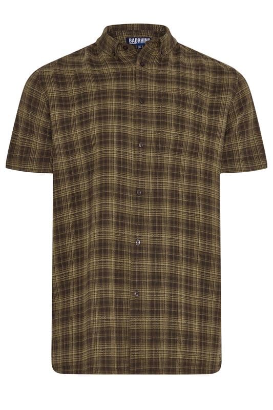 BadRhino Big & Tall Brown Check Stripe Short Sleeve Shirt | BadRhino 1