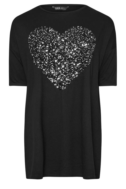 YOURS Plus Size Black Heart Sequin Embellished T-Shirt | Yours Clothing  5