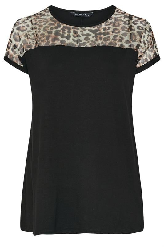 YOURS Plus Size Black Leopard Mesh Panel Top | Yours Clothing 5
