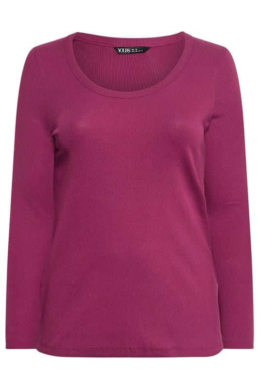 YOURS Plus Size Dark Pink Ribbed Scoop Neck Top | Yours Clothing 5