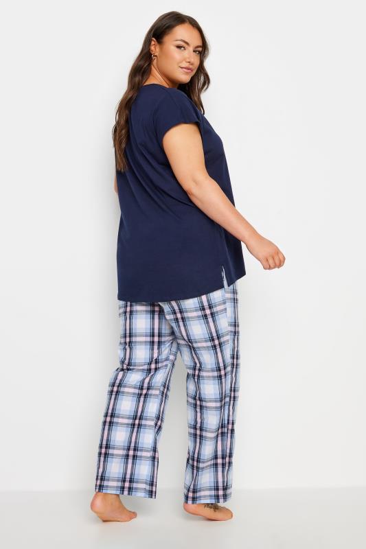 YOURS Plus Size Navy Blue Check Pyjama Set | Yours Clothing 3