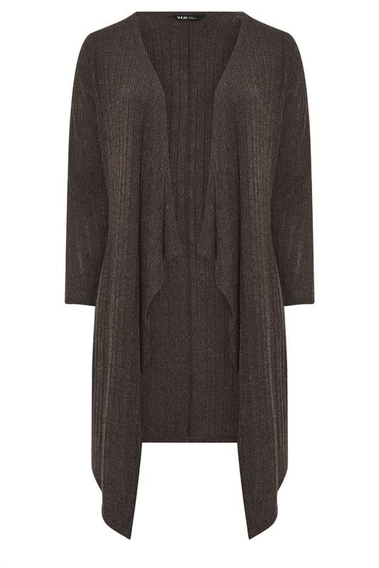 YOURS Plus Size Chocolate Brown Ribbed Midaxi Waterfall Cardigan | Yours Clothing 5