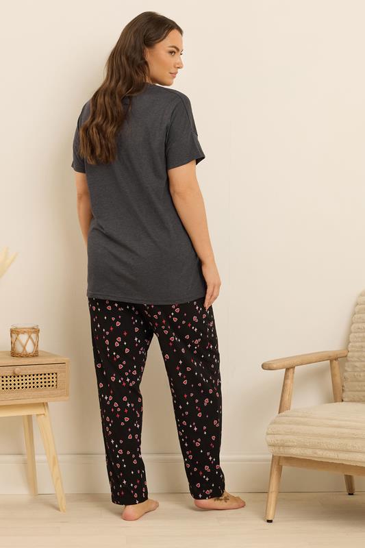 YOURS Plus Size Grey 'Feeling Lucky' Slogan Wide Leg Pyjama Set | Yours Clothing 2