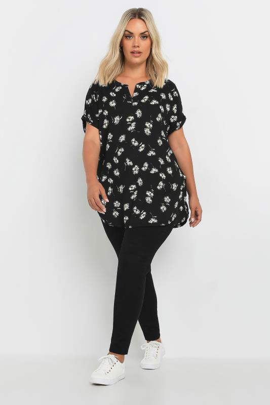 YOURS Plus Size Black Floral Print Notch Neck Top | Yours Clothing 2