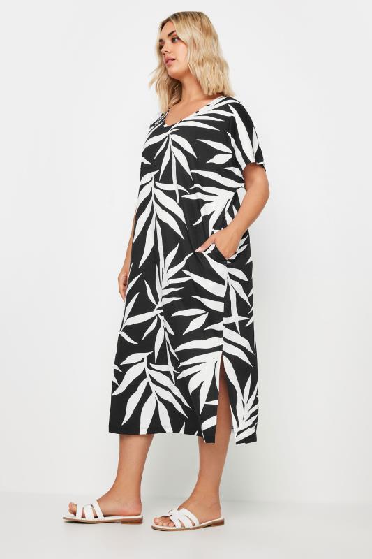 YOURS Plus Size Black Tropical Print Midaxi T-Shirt Dress | Yours Clothing 2