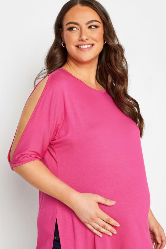 BUMP IT UP MATERNITY Plus Size Pink Cold Shoulder Split Hem Top | Yours Clothing 5