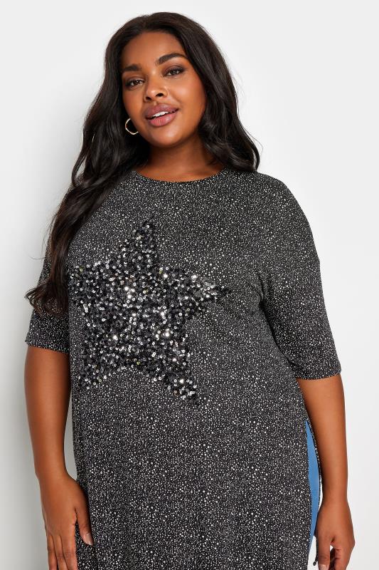 YOURS Plus Size Black Star Sequin Embellished Top | Yours Clothing 4