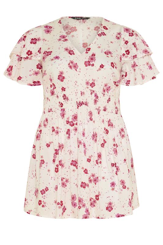YOURS Plus Size White Floral Flutter Sleeve Top | Yours Clothing 5