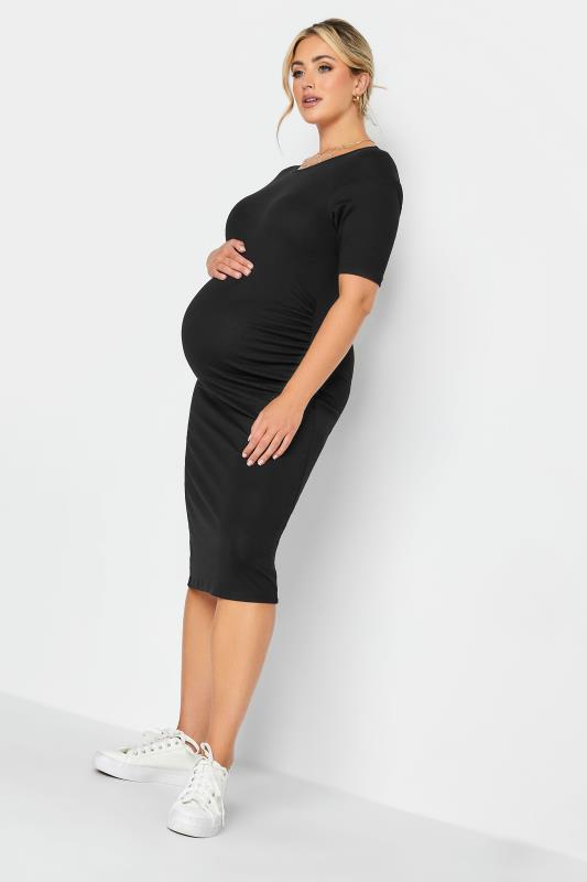 BUMP IT UP MATERNITY Plus Size Black Short Sleeve Midi Dress | Yours Clothing  2