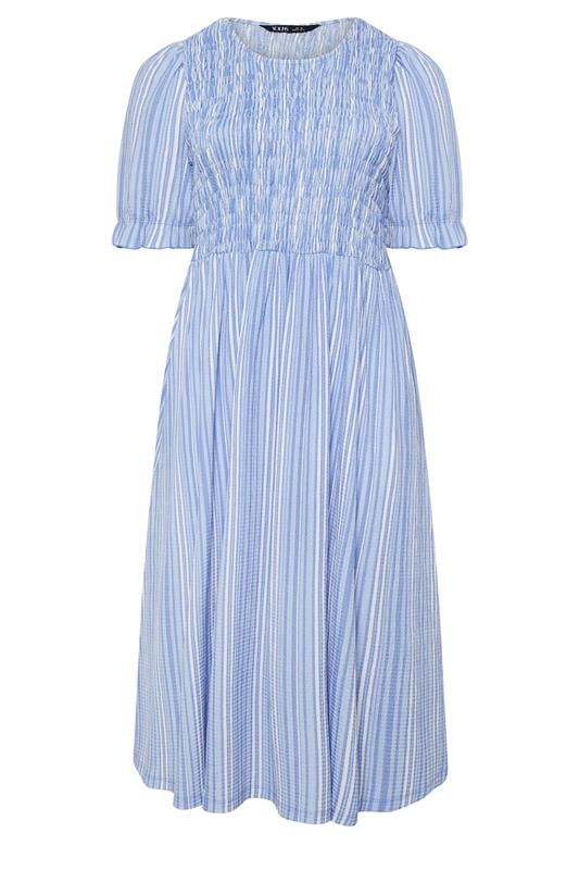 YOURS Plus Size Blue Shirred Stripe Dress | Yours Clothing 5