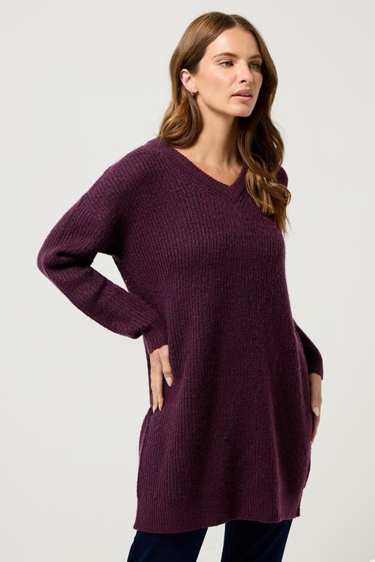  M&Co Berry Purple V-Neck Tunic Jumper