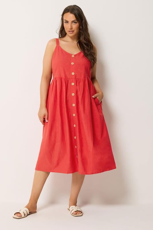 YOURS Plus Size Red Linen Sundress | Yours Clothing 1
