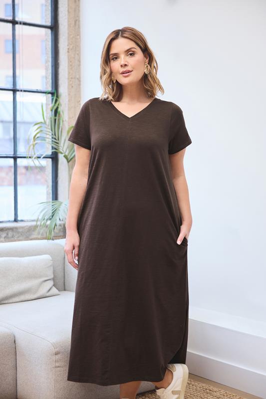 Plus Size  EVANS Curve Chocolate Brown Premium Cotton Dress