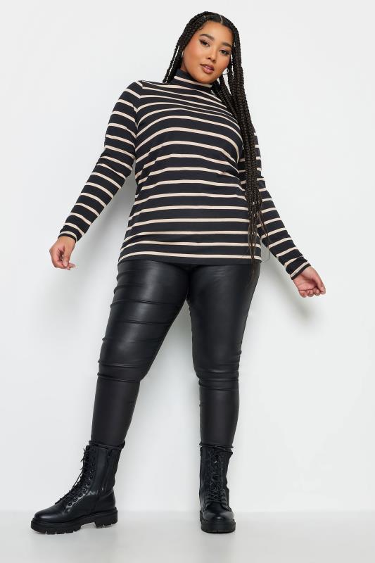 YOURS 2 PACK Curve Black & Natural Stripe Turtle Neck Tops | Yours Clothing 4