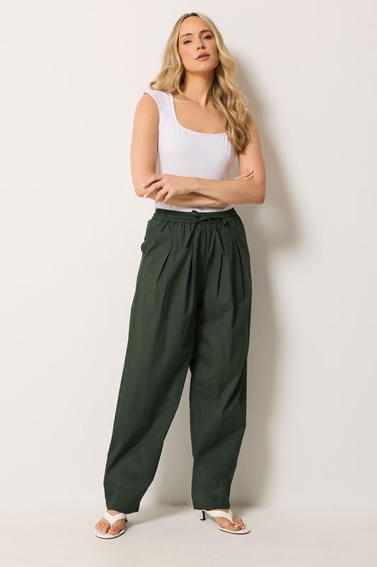 LTS Tall Dark Green Cotton Barrel Trousers