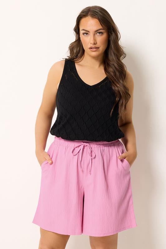YOURS Curve Pink Textured Woven Shorts