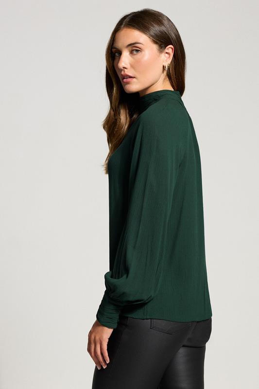 LTS Tall Dark Green High Neck Crinkle Blouse | Long Tall Sally 4
