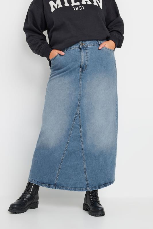 YOURS Plus Size Blue Stretch Denim Maxi Skirt | Yours Clothing 3