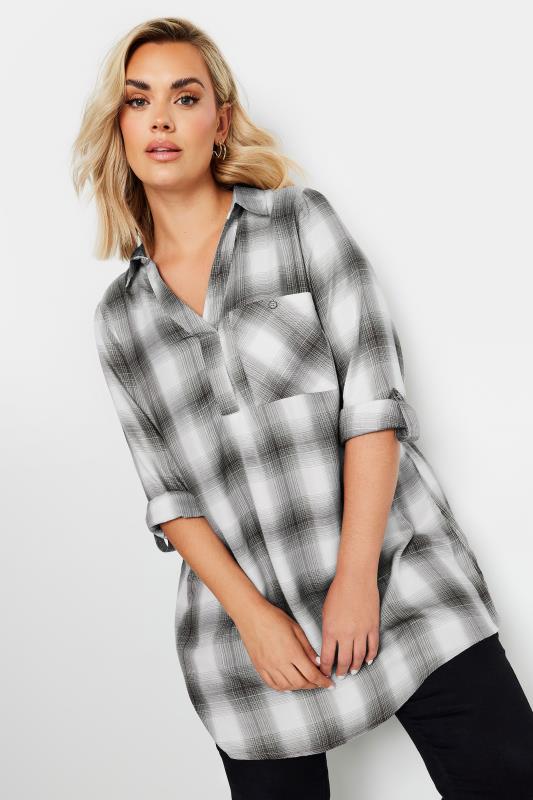 YOURS Plus Size Black and Silver Metallic Check Print Shirt | Yours Clothing 1