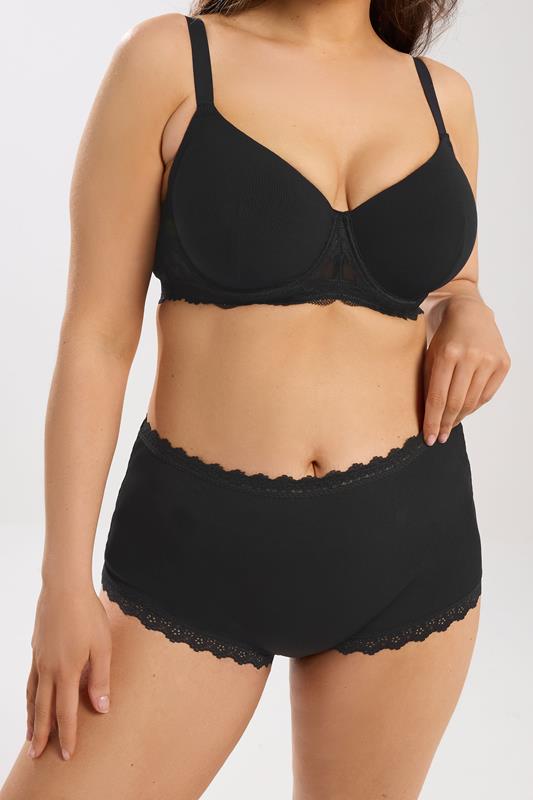  YOURS Curve Black Lace Trim High Waisted Shorts