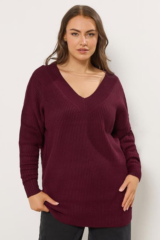 YOURS Curve Burgundy Red V-Neck Knit Jumper