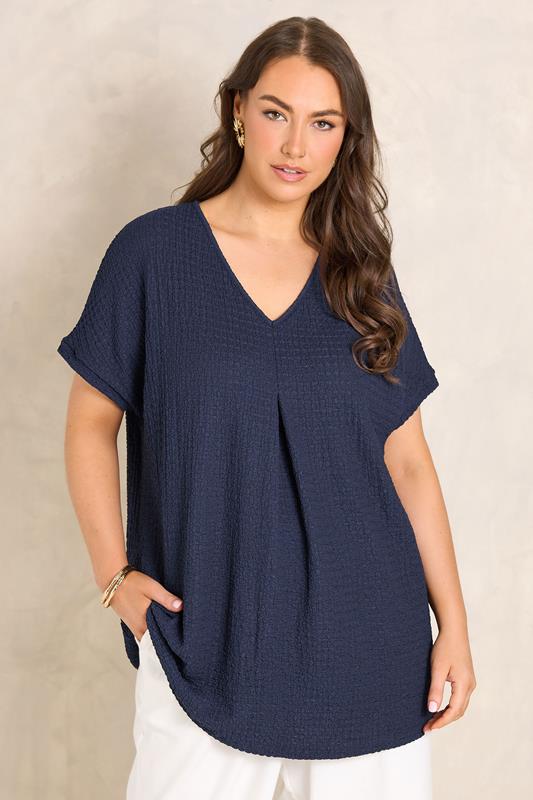 EVANS Curve Navy Blue Plisse Pleat Top