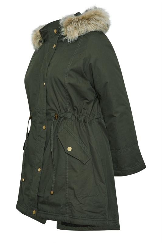 BUMP IT UP MATERNITY Khaki Green Fur Trim Parka | Yours Clothing 7