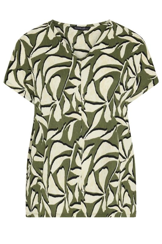 EVANS Plus Size Khaki Leaf Print Top | Evans 5